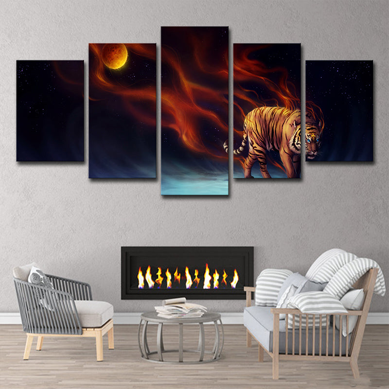 Yellow Moon Night Tiger Art Print Multi-Piece Modern Living Room Wall Decoration