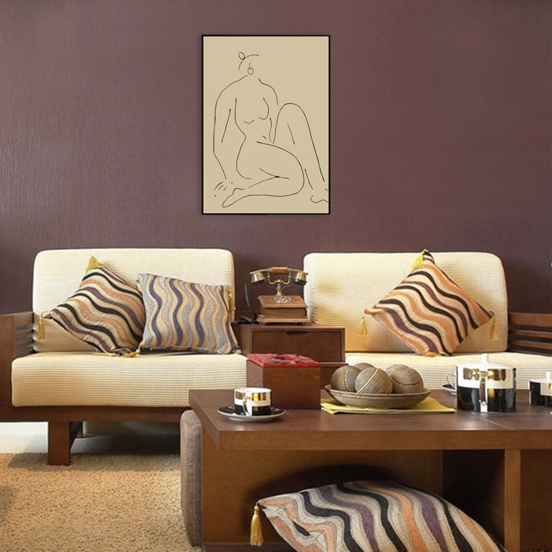 Pastel Line Figure Sketch Canvas Textured Minimalist Sitting Room Wall Art Print