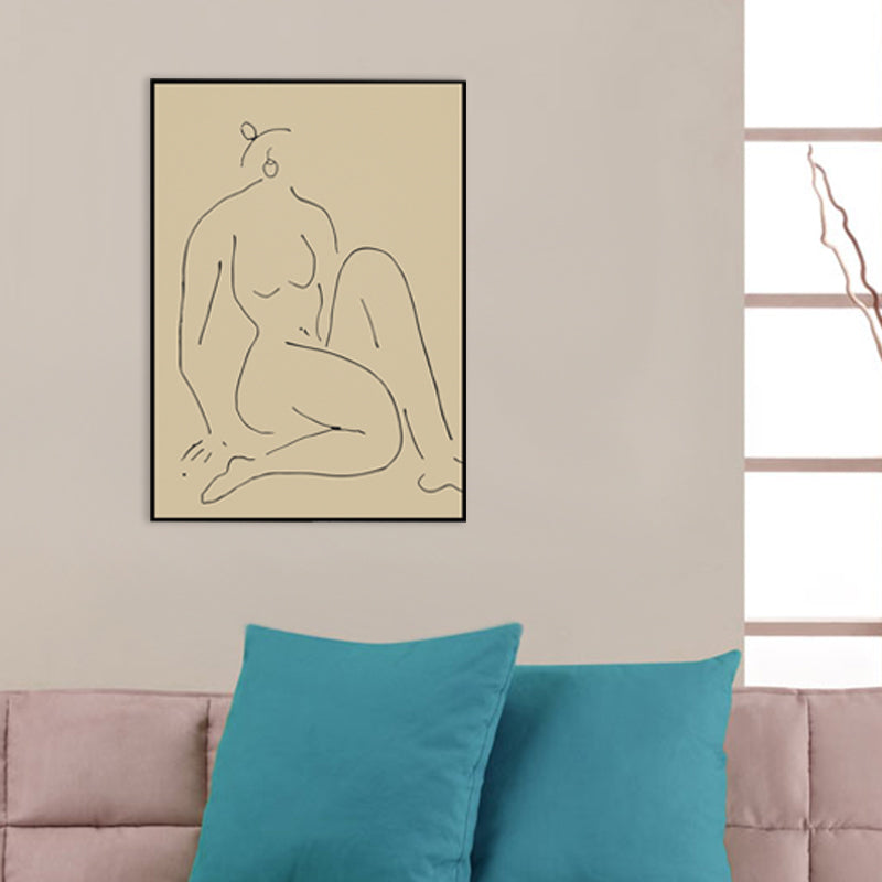 Pastel Line Figure Sketch Canvas Textured Minimalist Sitting Room Wall Art Print