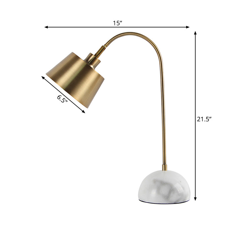 Gold Tapered Shade Table Lamp Modern Style 1-Head Metallic Standing Table Light with Marble Base