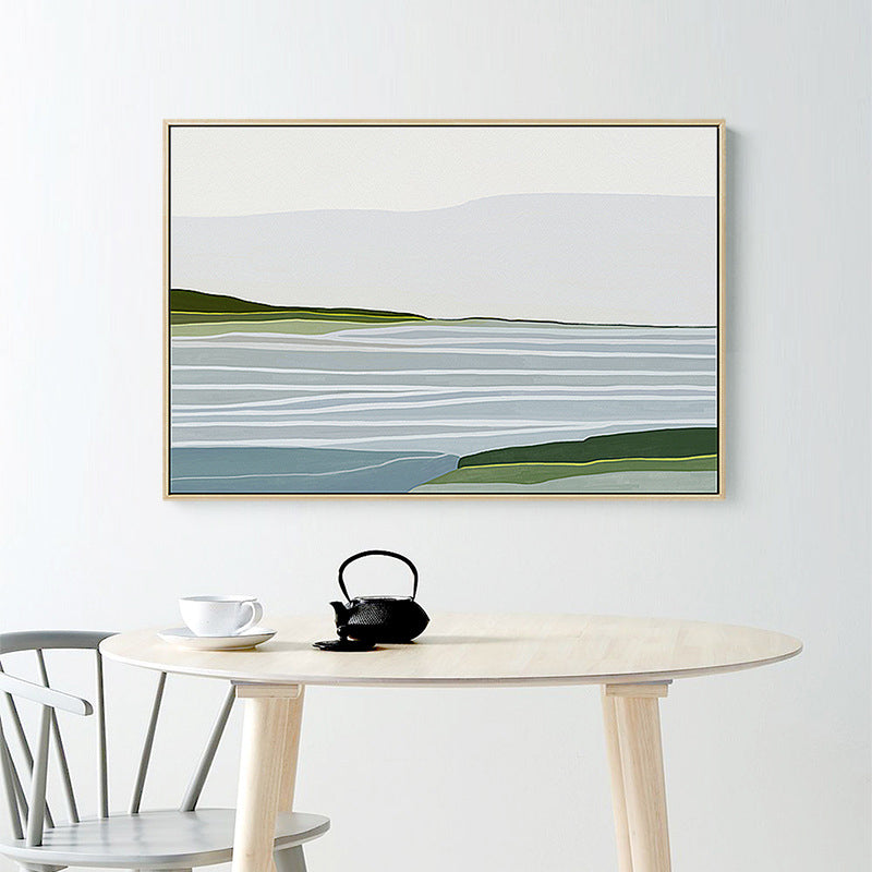 Scandinavian Sea and Hills Painting Blue Textured Wall Art Decor for Dining Room