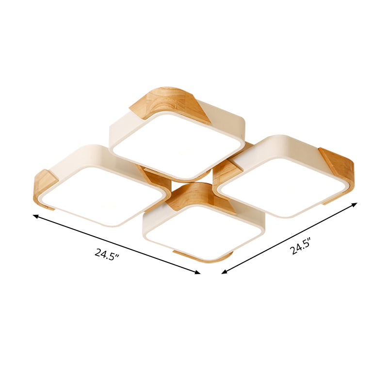 Acryl 4-Quadrat Deckenleuchte Nordic Style LED Flush Mount Licht in Warm/Weißes Licht für Pflegezimmer