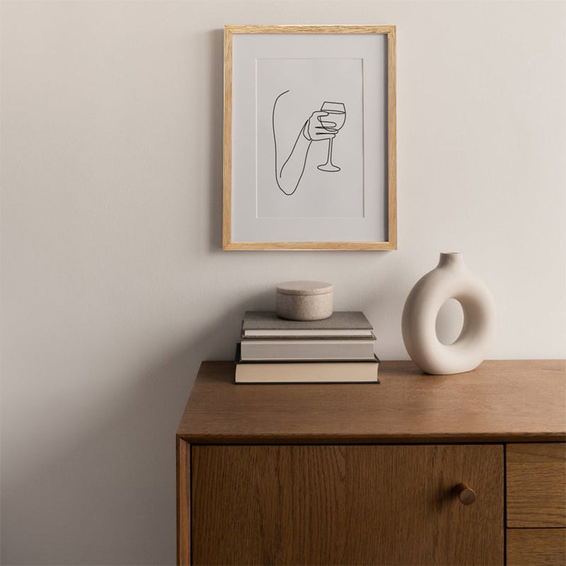 Canvas White Art Print Minimalistic Hand with Wine Glass Line Drawing Wall Decor