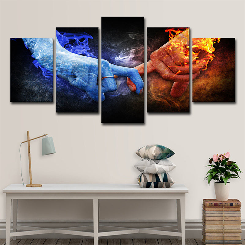 Canvas Multi-Piece Art Print Modern Hands of Ice and Fire Wall Decor in Blue-Orange