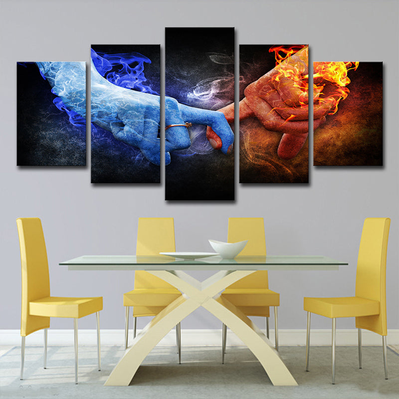 Canvas Multi-Piece Art Print Modern Hands of Ice and Fire Wall Decor in Blue-Orange