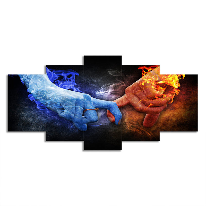 Canvas Multi-Piece Art Print Modern Hands of Ice and Fire Wall Decor in Blue-Orange