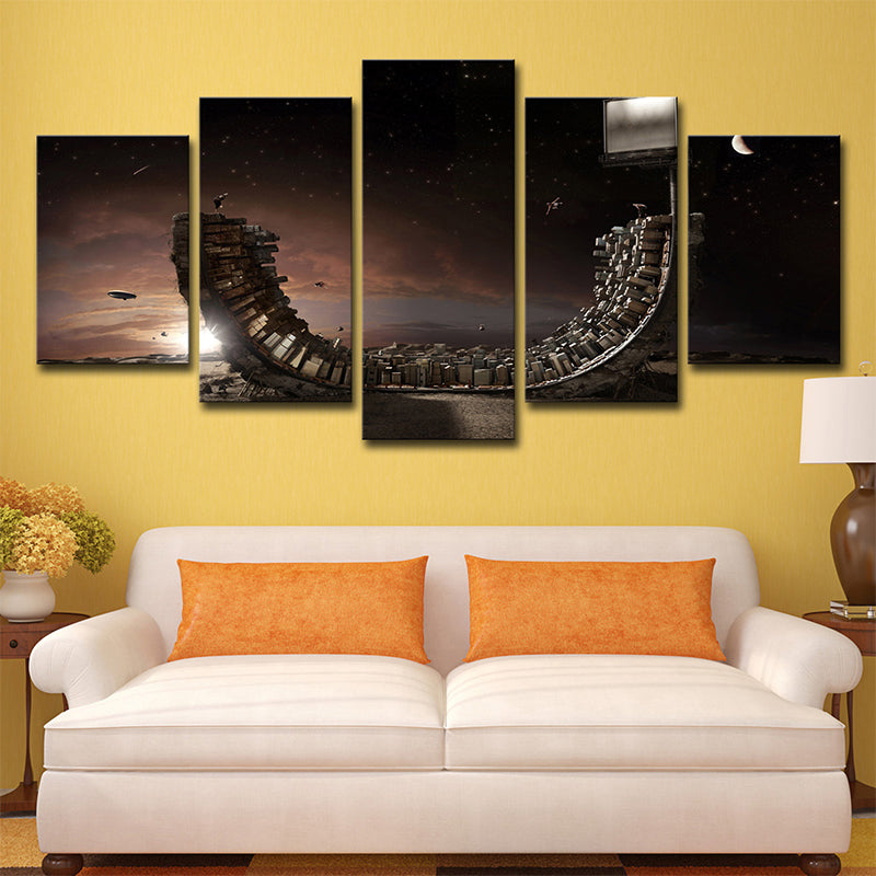 Modern Wooden Skateboard Art Print Canvas Multi-Piece Brown Wall Decor for Bedroom