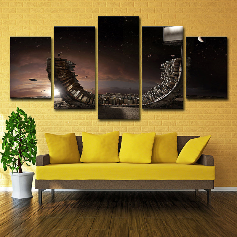 Modern Wooden Skateboard Art Print Canvas Multi-Piece Brown Wall Decor for Bedroom