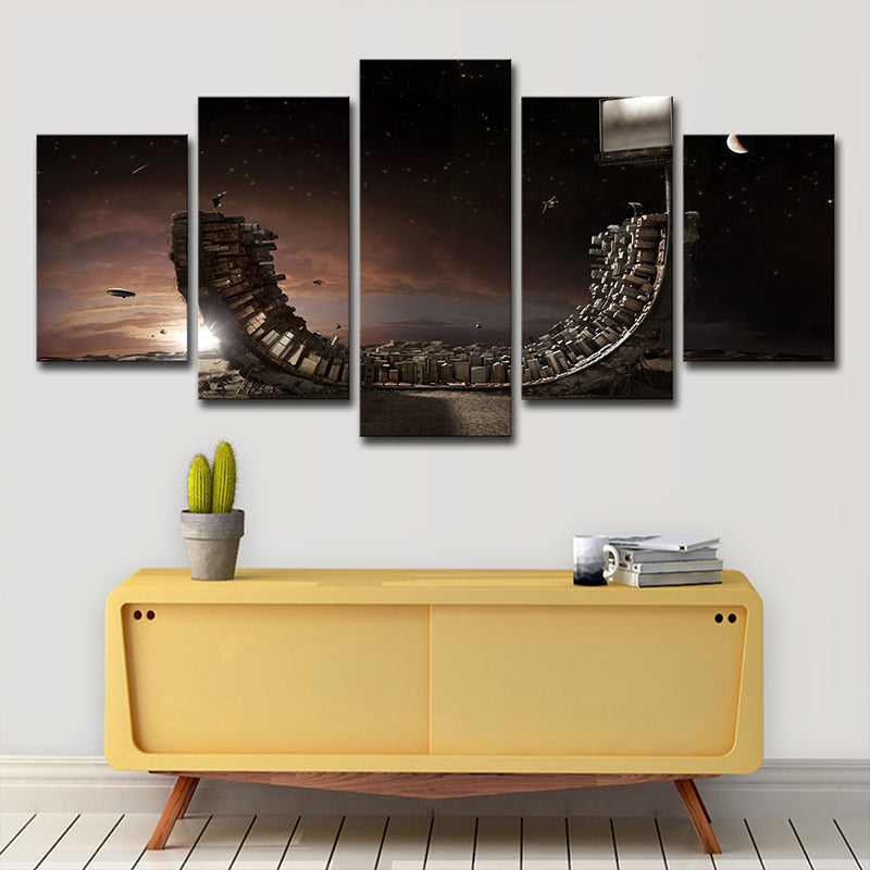 Modern Wooden Skateboard Art Print Canvas Multi-Piece Brown Wall Decor for Bedroom