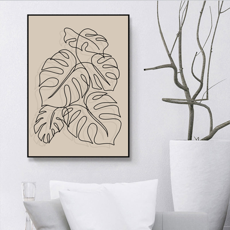 Brown Pencil Sketch Canvas Art Line Drawing Minimalist Textured Wall Decor for Room