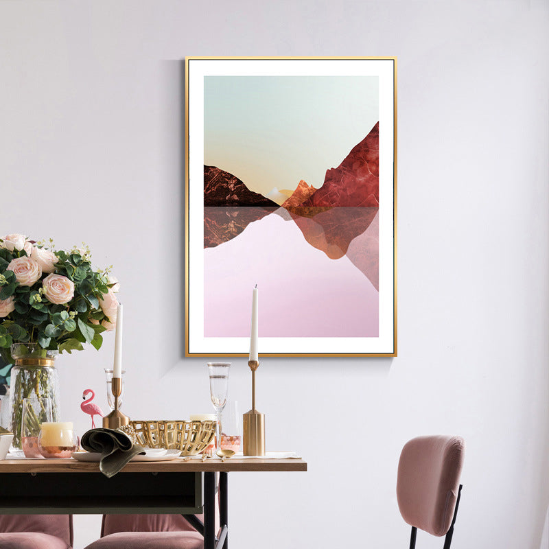 Pastel Mountain Landscape Canvas Art Textured Modern Style Dining Room Wall Decor