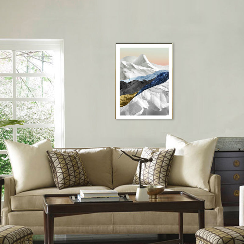 Pastel Mountain Landscape Canvas Art Textured Modern Style Dining Room Wall Decor