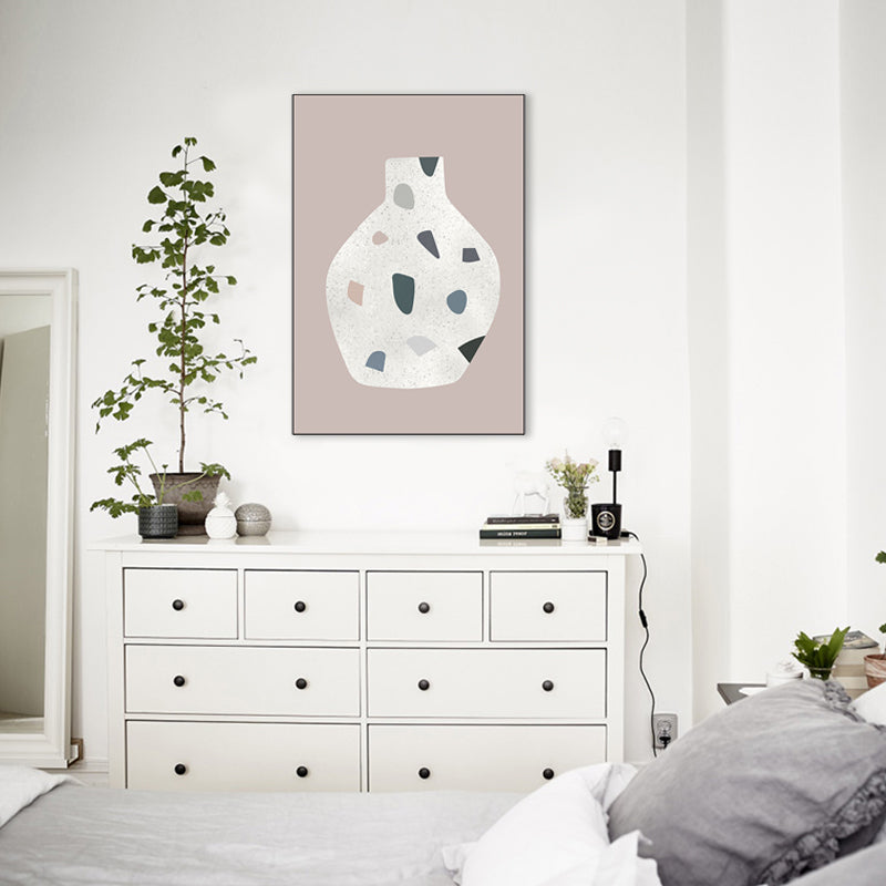 Pink Spots Jar Painting Scandinavian Style Textured Wall Art Decor for Girls Room