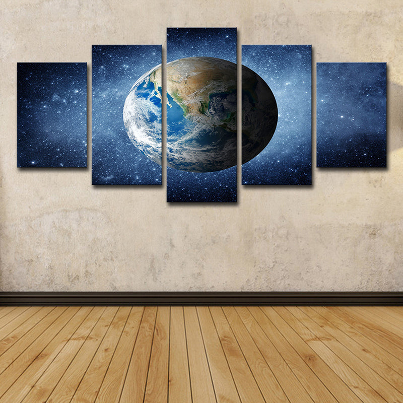 Blue the Earth Canvas Art Universe Science Fiction Multi-Piece Bedroom Wall Decor