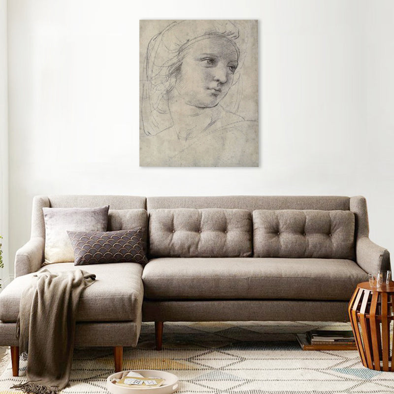 Pencil Portrait of Muse Canvas Print Minimalist Textured Wall Art for Dining Room