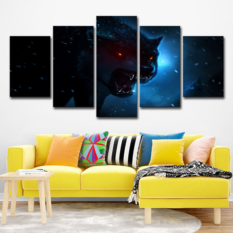 Dark Blue Night Wolf Art Print Multi-Piece Modern Style Boys Bedroom Wall Decoration