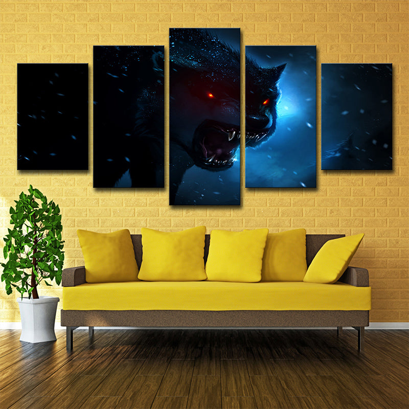 Dark Blue Night Wolf Art Print Multi-Piece Modern Style Boys Bedroom Wall Decoration