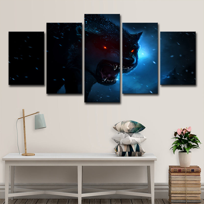 Dark Blue Night Wolf Art Print Multi-Piece Modern Style Boys Bedroom Wall Decoration