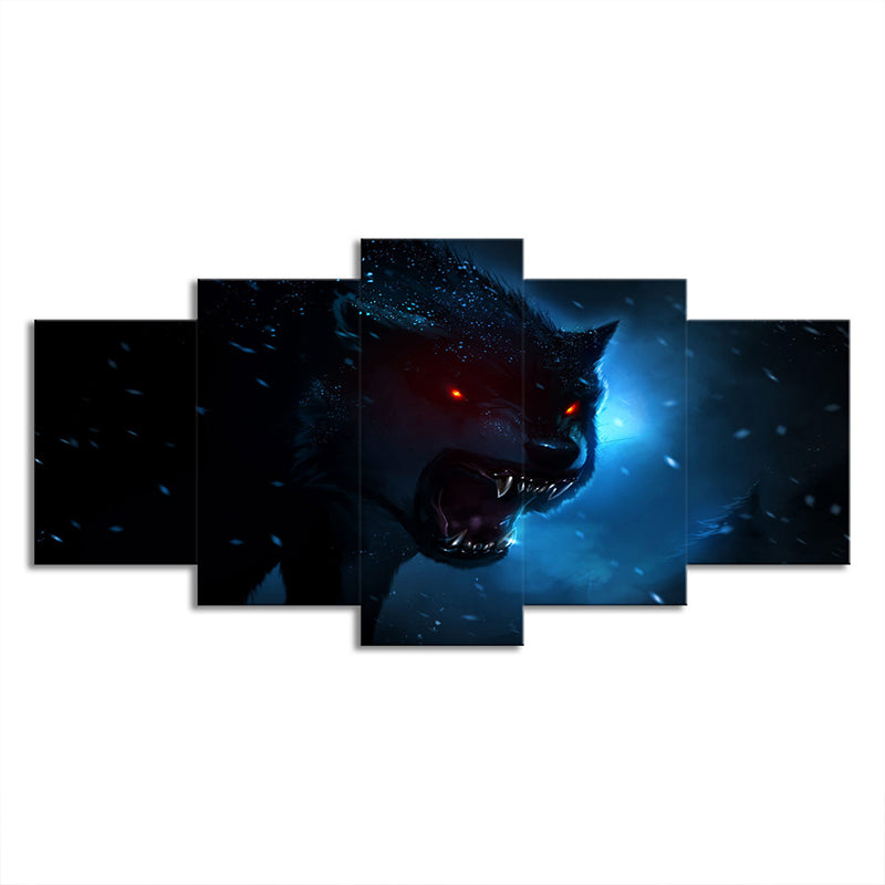 Dark Blue Night Wolf Art Print Multi-Piece Modern Style Boys Bedroom Wall Decoration