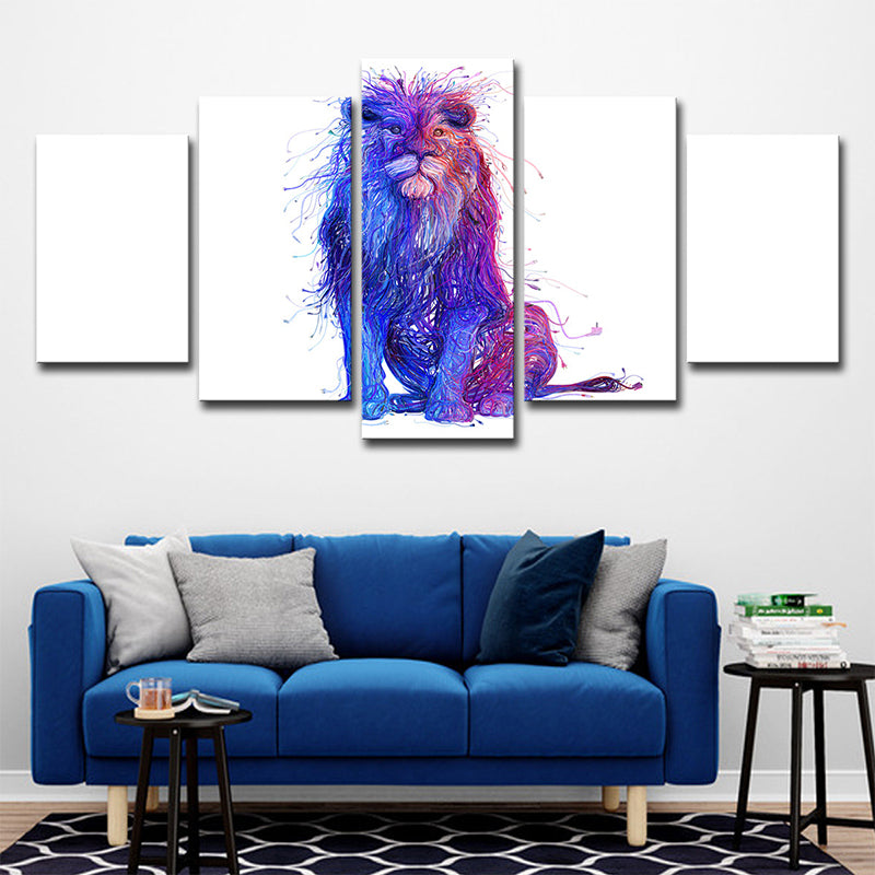 Lion Canvas Print Modern Cute Big Cat Wall Art Decor in Purple on White for Home