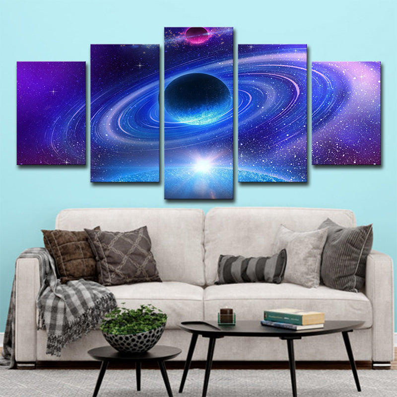 Ringed Planet Wall Art for Home Universe Scene Canvas Print in Purple for Decor