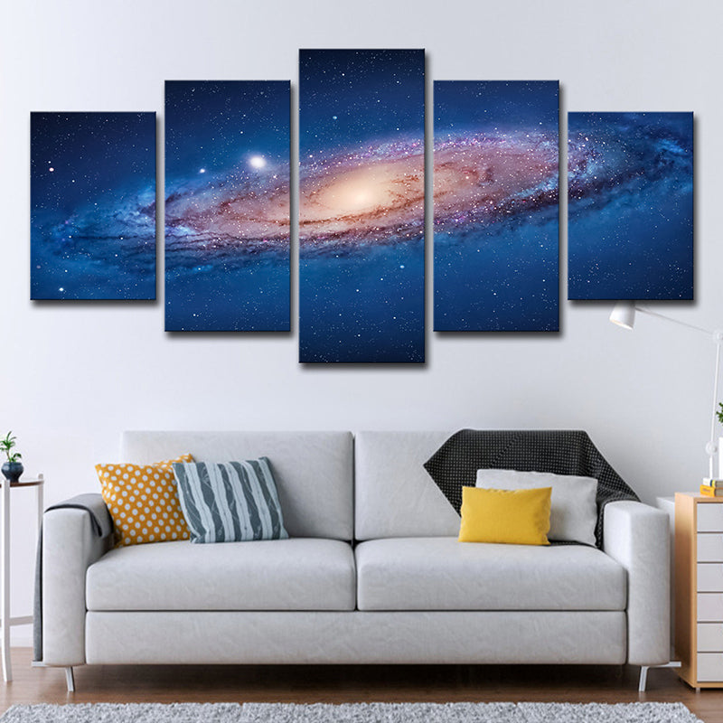 Cosmic Spiral Galaxy Canvas Print Blue Science Fiction Wall Art for Kids Room