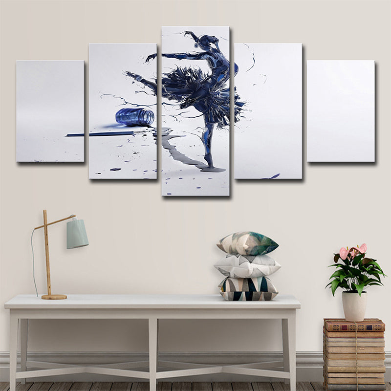 Digital Print Modernist Canvas Art with Ballerina Dancing Pattern in Blue on White