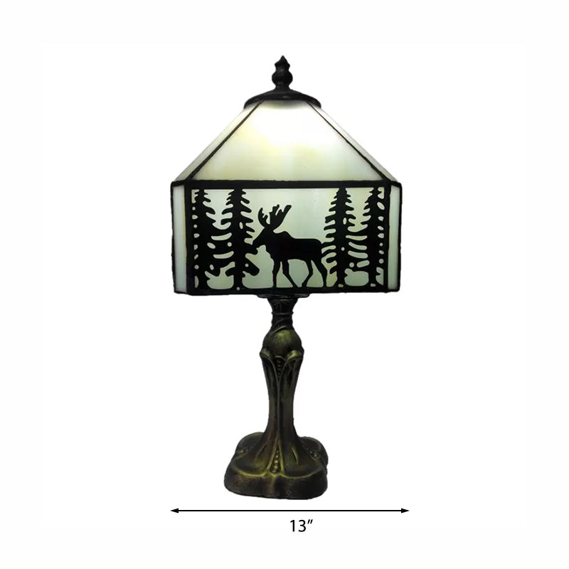 1 Light Deer Table Lighting with White Glass Shade Lodge Style Indoor Lighting Fixture