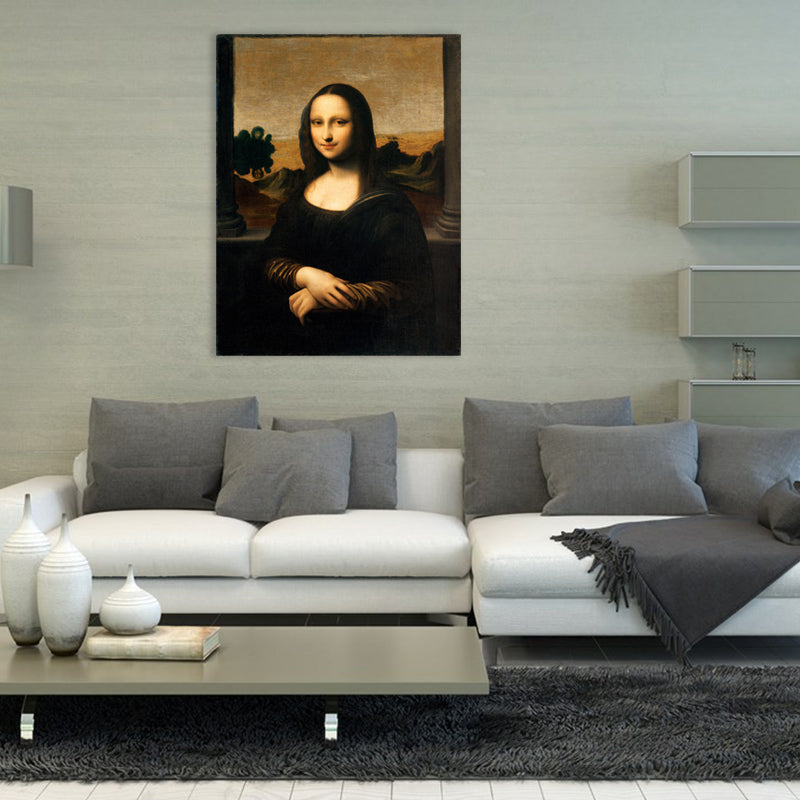 Rustic Mona Lisa Portrait Canvas Brown Textured Art Print for Living Room, Multiple Sizes