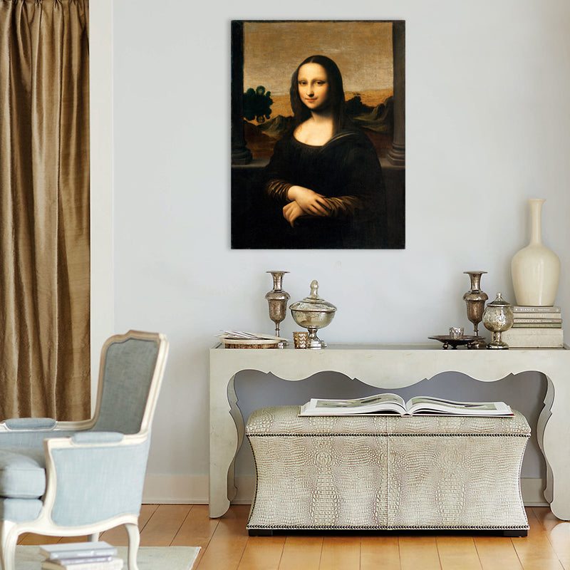 Rustic Mona Lisa Portrait Canvas Brown Textured Art Print for Living Room, Multiple Sizes