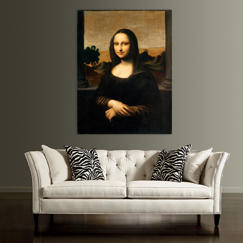 Rustic Mona Lisa Portrait Canvas Brown Textured Art Print for Living Room, Multiple Sizes