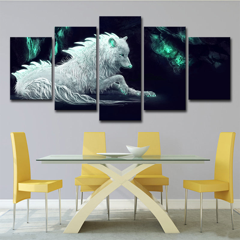 White Wolf Wall Art Multiple-Piece Contemporary House Interior Canvas Print