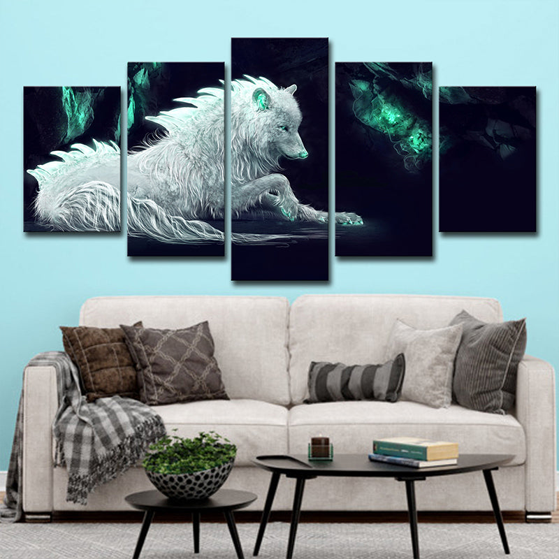 White Wolf Wall Art Multiple-Piece Contemporary House Interior Canvas Print