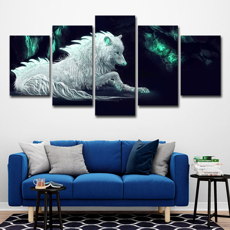 White Wolf Wall Art Multiple-Piece Contemporary House Interior Canvas Print