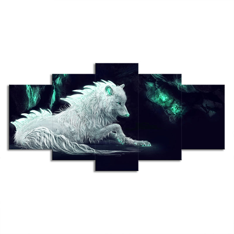 White Wolf Wall Art Multiple-Piece Contemporary House Interior Canvas Print