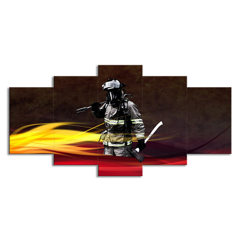 Black Contemporary Wall Art Decor Digital Printed Fireman Canvas for Sitting Room