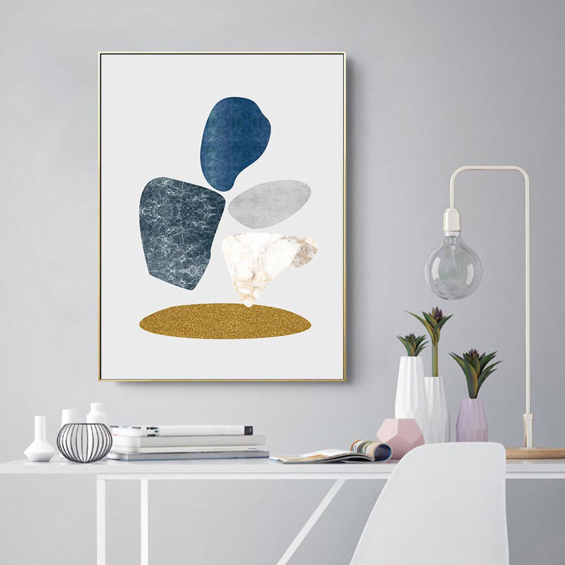 Minimalist Pebbles Drawing Art Print House Interior Canvas in Blue-Grey on White