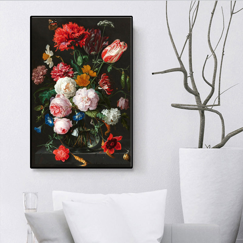 Traditional Bright Flower Wall Art Canvas Textured Red Painting for Living Room (Multiple Size Options)