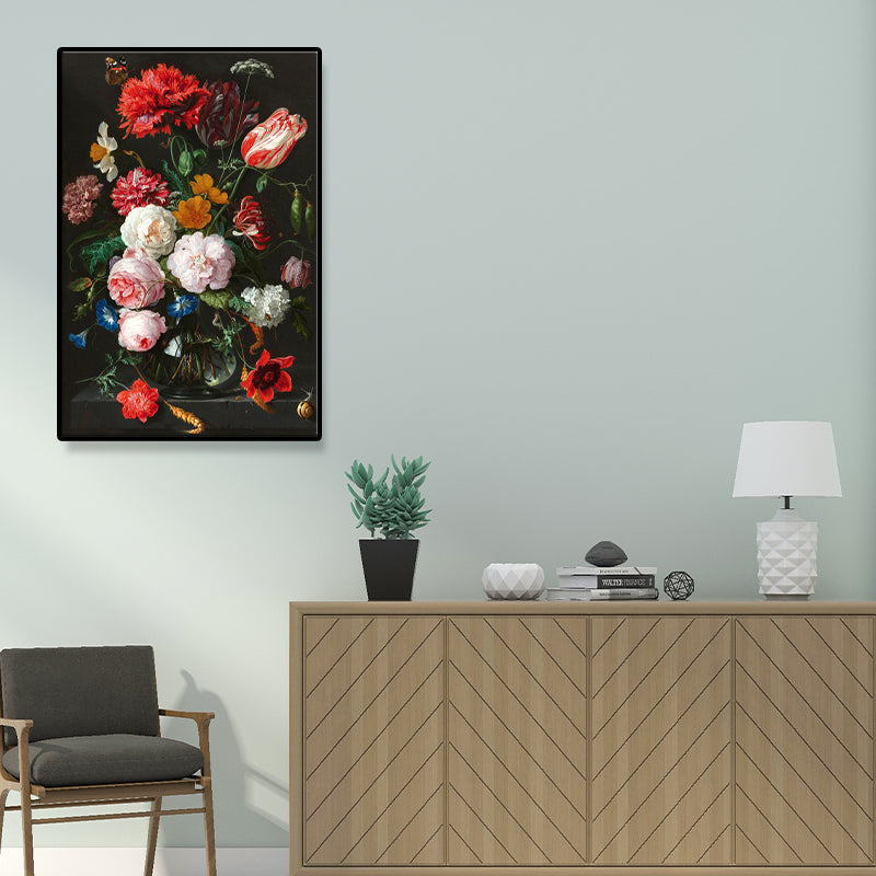 Traditional Bright Flower Wall Art Canvas Textured Red Painting for Living Room (Multiple Size Options)