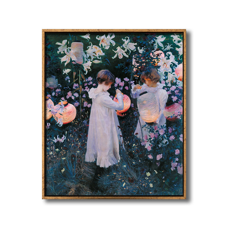 Children and Lantern Activity Painting Traditional Canvas Wall Art, Multiple Sizes