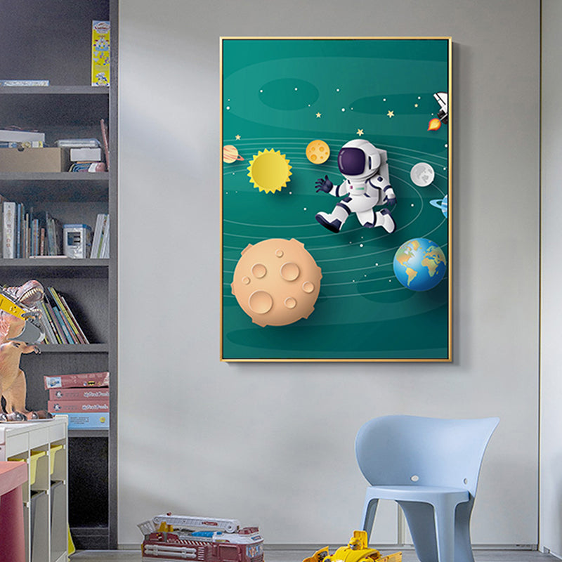 Illustration Painting Modern Art Planet and Astronaut in Soft Color, Multiple Sizes