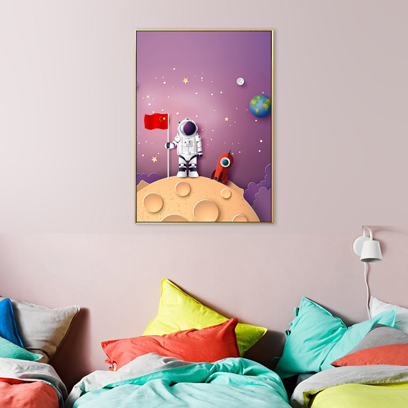 Illustration Painting Modern Art Planet and Astronaut in Soft Color, Multiple Sizes