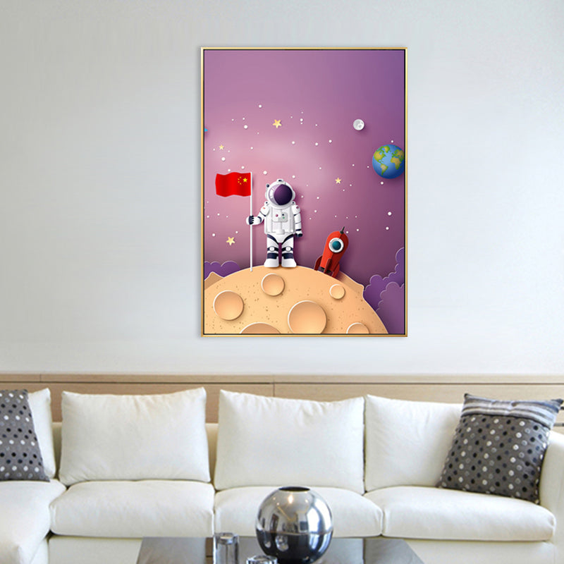 Illustration Painting Modern Art Planet and Astronaut in Soft Color, Multiple Sizes