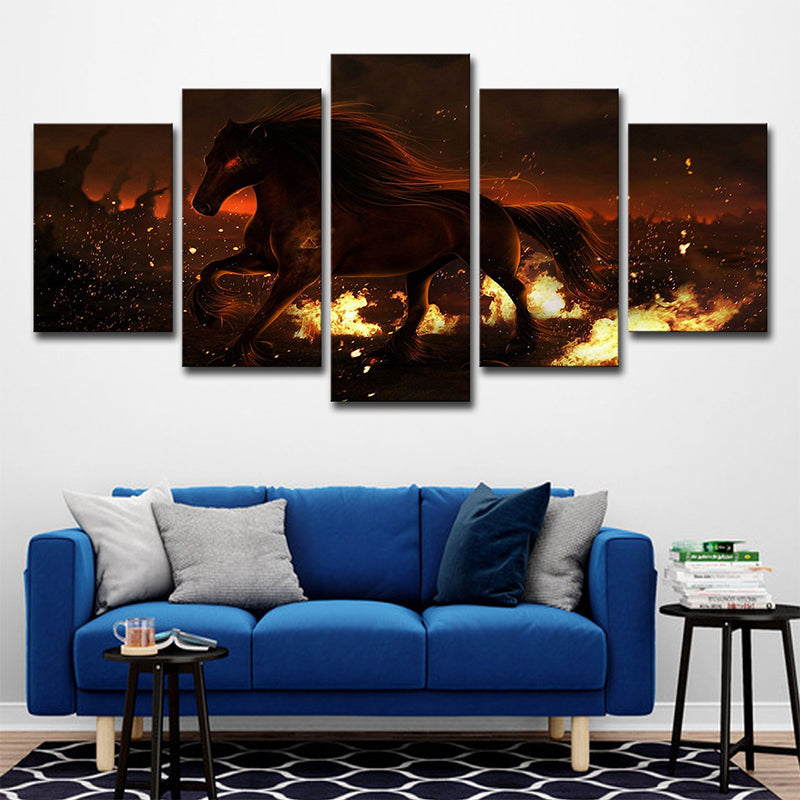 Modern War Zone Steed Canvas Print Brown Multi-Piece Wall Art for Living Room