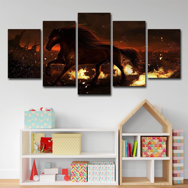 Modern War Zone Steed Canvas Print Brown Multi-Piece Wall Art for Living Room