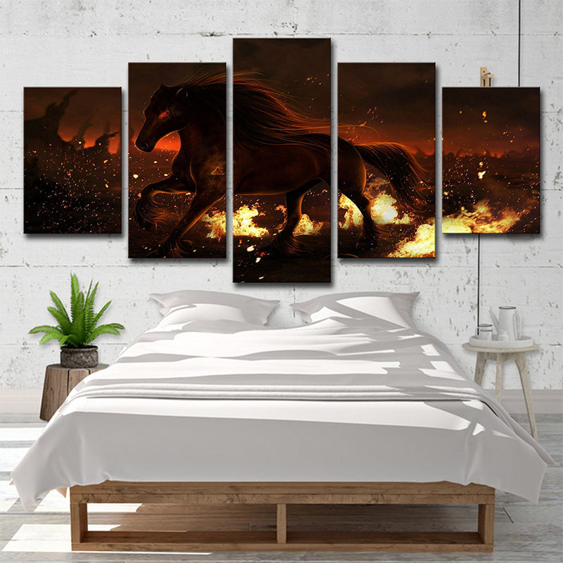 Modern War Zone Steed Canvas Print Brown Multi-Piece Wall Art for Living Room