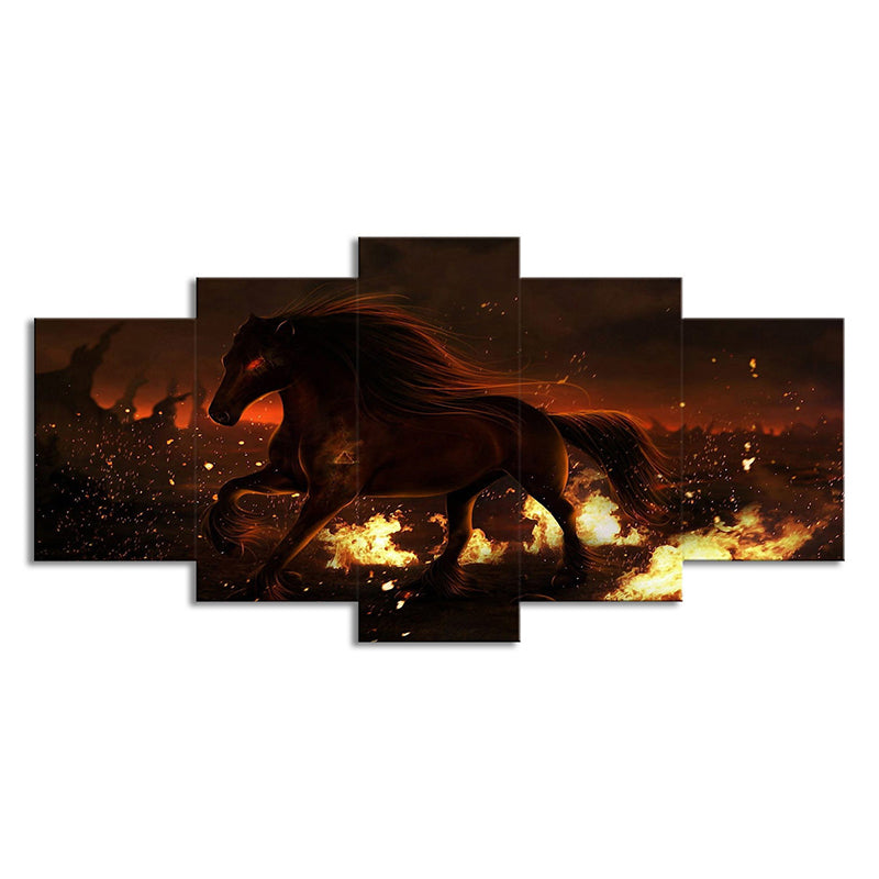 Modern War Zone Steed Canvas Print Brown Multi-Piece Wall Art for Living Room