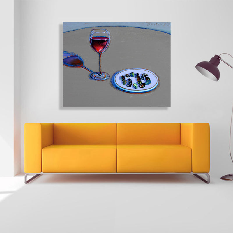 Traditional Wine and Candies Painting Foods Gray Wall Art Decor, Multiple Sizes Options