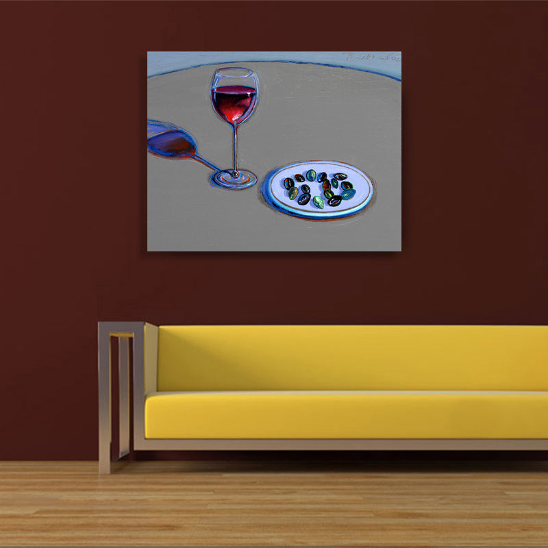 Traditional Wine and Candies Painting Foods Gray Wall Art Decor, Multiple Sizes Options