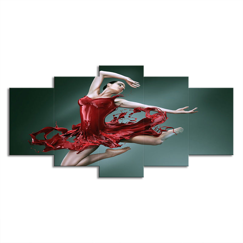 Ballerina Canvas Wall Art Multi-Piece Modern Style Girls Room Wall Decor in Red-Green